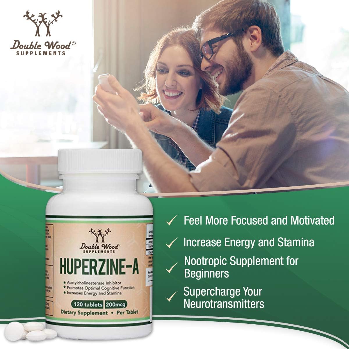 Huperzine A 200mcg (Third Party Tested) Made in The USA, 120 Tablets, Nootropics Brain Supplement to Promote Acetylcholine, Support Memory and Focus by Double Wood Supplements: Health & Personal Care