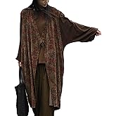 FioraMosaic Women’s Oversized Corduroy Duster Coat – Long Vintage Trench Style Patchwork Jacket with Kimono Collar 2025