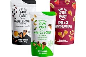 Just The Fun Part, Bite-Size Crispy Mini Waffle Cones with Premium Belgian Chocolate, Great for Snacks, Dessert, Grab & Go - Kosher (Espresso, Pistachio, PB & J Variety Pack)