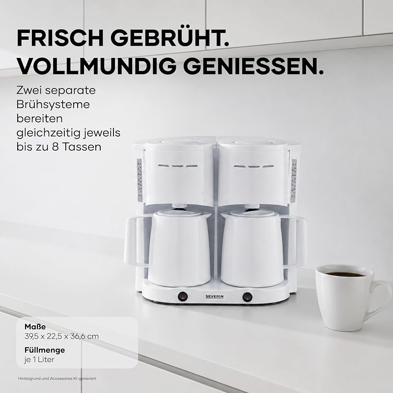 Filter-Kaffeemaschine, 2 Thermokannen, bis zu 16 Tassen, 2L, weiß