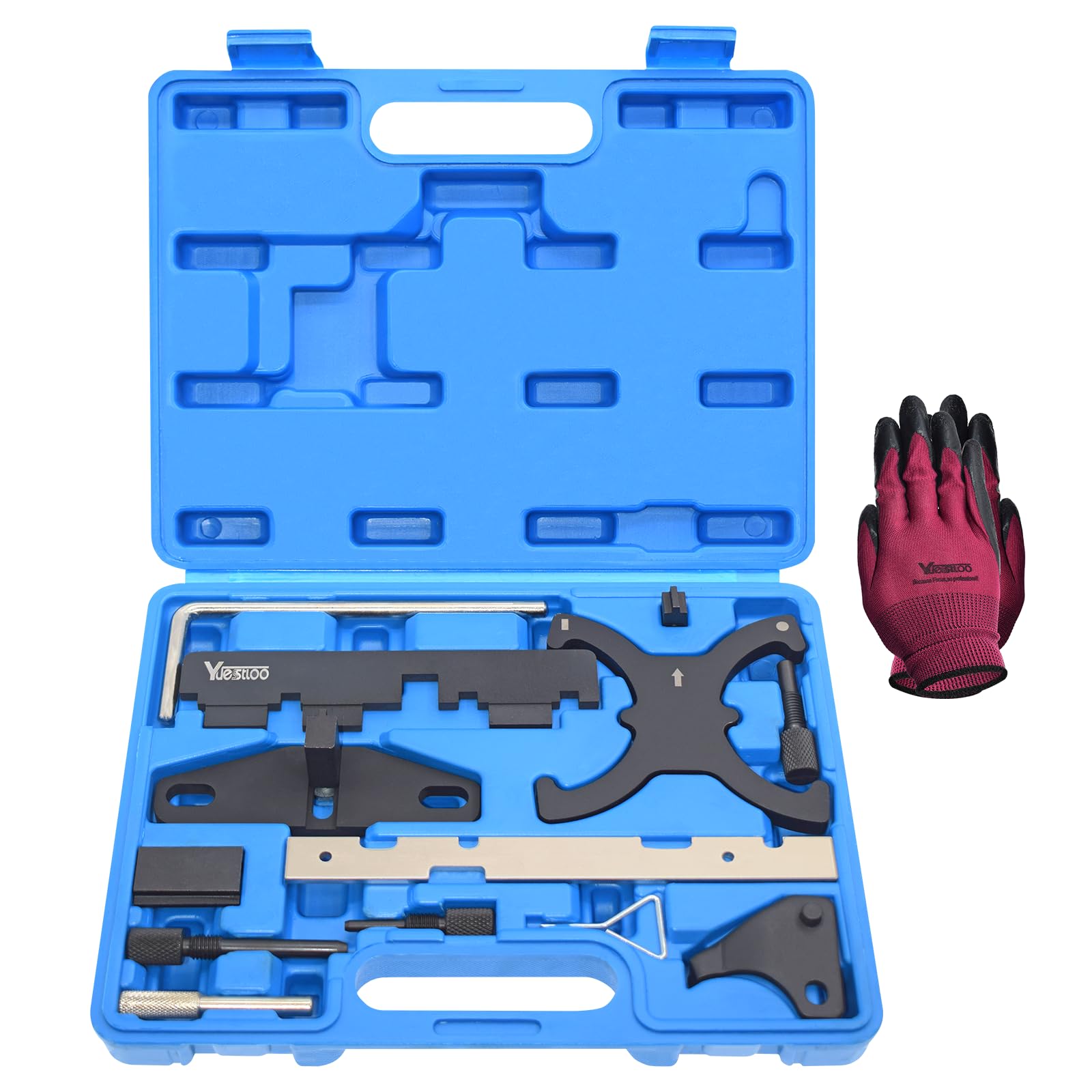 Photo 1 of Yuesstloo 13PCS Engine Camshaft Timing Locking Tool Kit & Flywheel Locking Tool 303-393, Compatible with Ford 1.5 1.6 Focus Fiesta Mazada Fusion VCT Ecoboost, with Carrying Case & Gloves