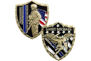 RUMKOU St. Michael Law Enforcement Challenge Coin Thin Blue Line Police Officer Shield Prayer Coin