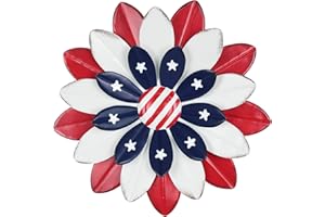hogardeck 4th of July Decorations Outdoor, Red White Blue Metal Flower Wall Art for Fourth of July Decor, 3D Metal Floral Patriotic Decorations for Yard Garden Home Indoor