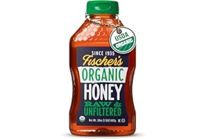 Fischer's 100% Organic Honey, USDA Certified, 24 Oz – Pure, Raw & Unfiltered Honey – All-Natural Sweetener – Rich Flavor Profile, Packed with Nutrients