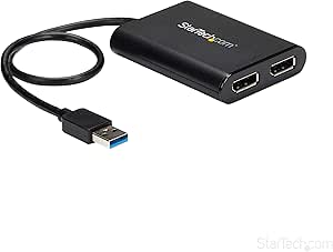 StarTech.com USB 3.0 to Dual DisplayPort Adapter 4K 60Hz, DisplayLink Certified, Video Converter 
