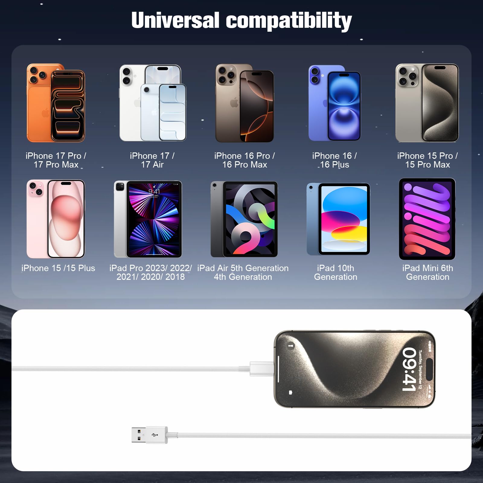 Car Carplay Cable for iPhone 17/16/15,iPhone 16/15 Plus17/16/15 Pro 17/16/15Pro Max charger ,USB A to USB C for Carplay USB C Cord, iPad USB C Cable 10th, iPad Air Car Charger Cable Cord 3FT (White)