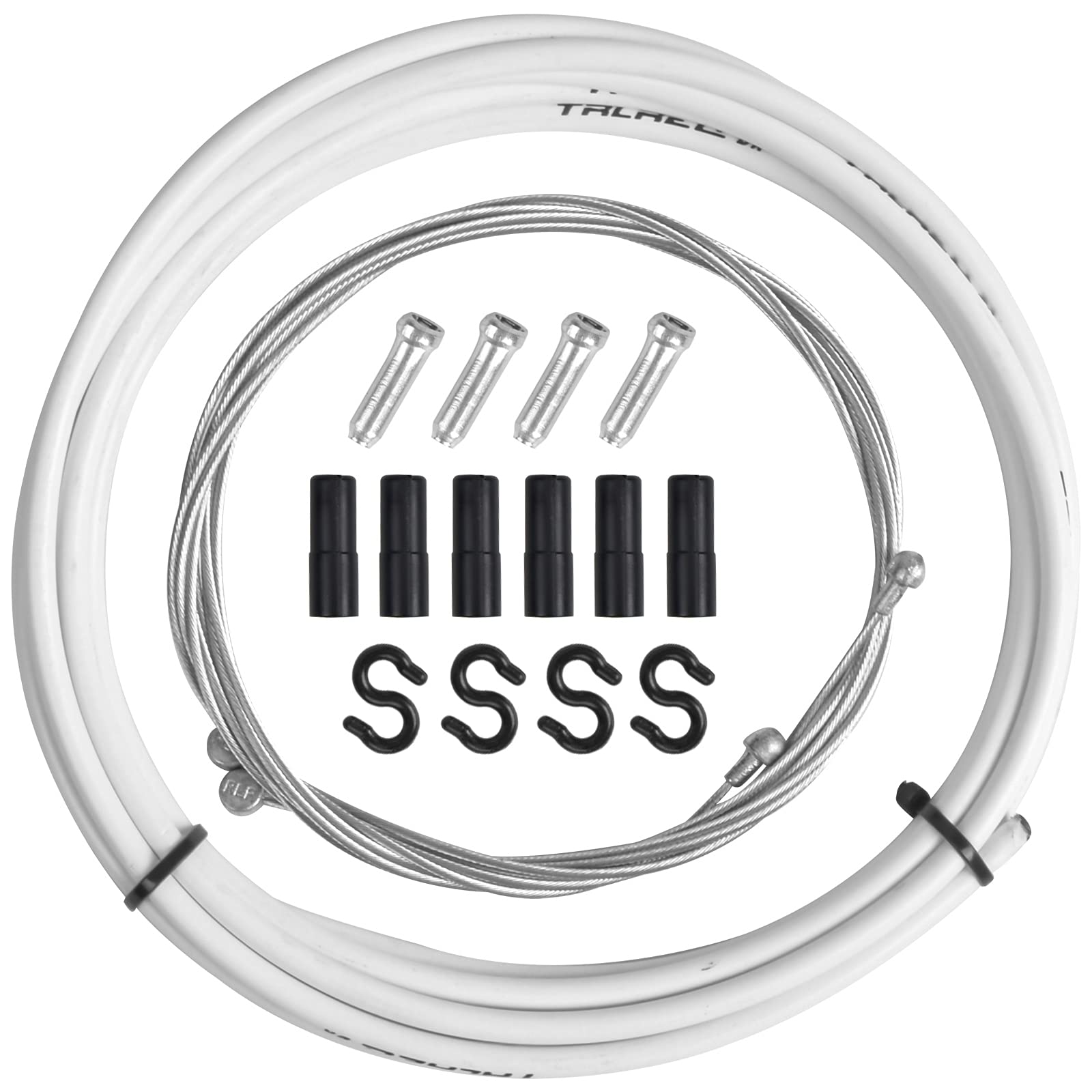 Bicycle Brake Cables Housing Kit, Bike Front & Rear Gear Shifter Cable Replacement MTB Cable Set with Aluminum End Crimps Caps S-Hook for Mountain Road Bike Universal Bicycle Cycling (White)