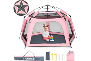 Funsland Baby Playpen Pop-up Tent - Outdoor & Indoor Play Tent for Beach with Canopy Travel Bag Portable Play Yard for Babies & Toddlers (Pink)