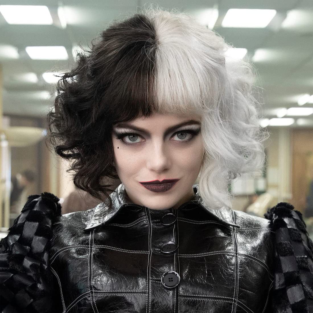Women Short Black White Wigs - ATAYOU Half Black and Half White Synthetic Women Wigs for Cospaly Halloween Party Fancy Dress