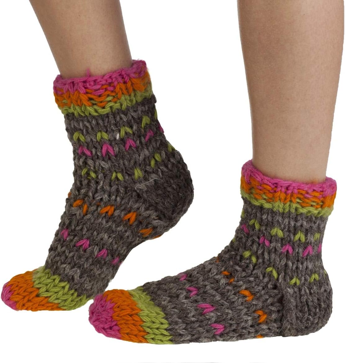 Arica warm handmade wool bed/sofa socks in bark | Pachamama Fairtrade