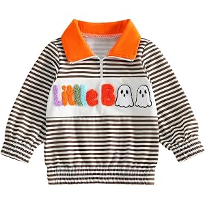 Yuufuniy Toddler Baby Halloween Outfit Infant Pumpkin Sweatshirt Fall Set | Little Boy Girl Spooky Pumpkin Striped Embroidere