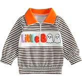 Hnyenmcko Toddler Boy Girls Halloween Sweatshirt Pumpkin Embroidered Shirt | Long Sleeve, Fall Shirt, Quarter Zip Collar Sweatshirt, Pumpkin/Boo/Spooky Embroidery Sweatshirt, Fall Winter Clothes