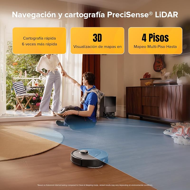 Aspirador Robô Qrevo S5V 12.000Pa Sucção, Escova Anti-Emaranhado Dupla, Prevenção Inteligente de Obstáculos, Mopa Rotativa Dupla Levantável, Auto-Esvaziamento e Recarga, Preto