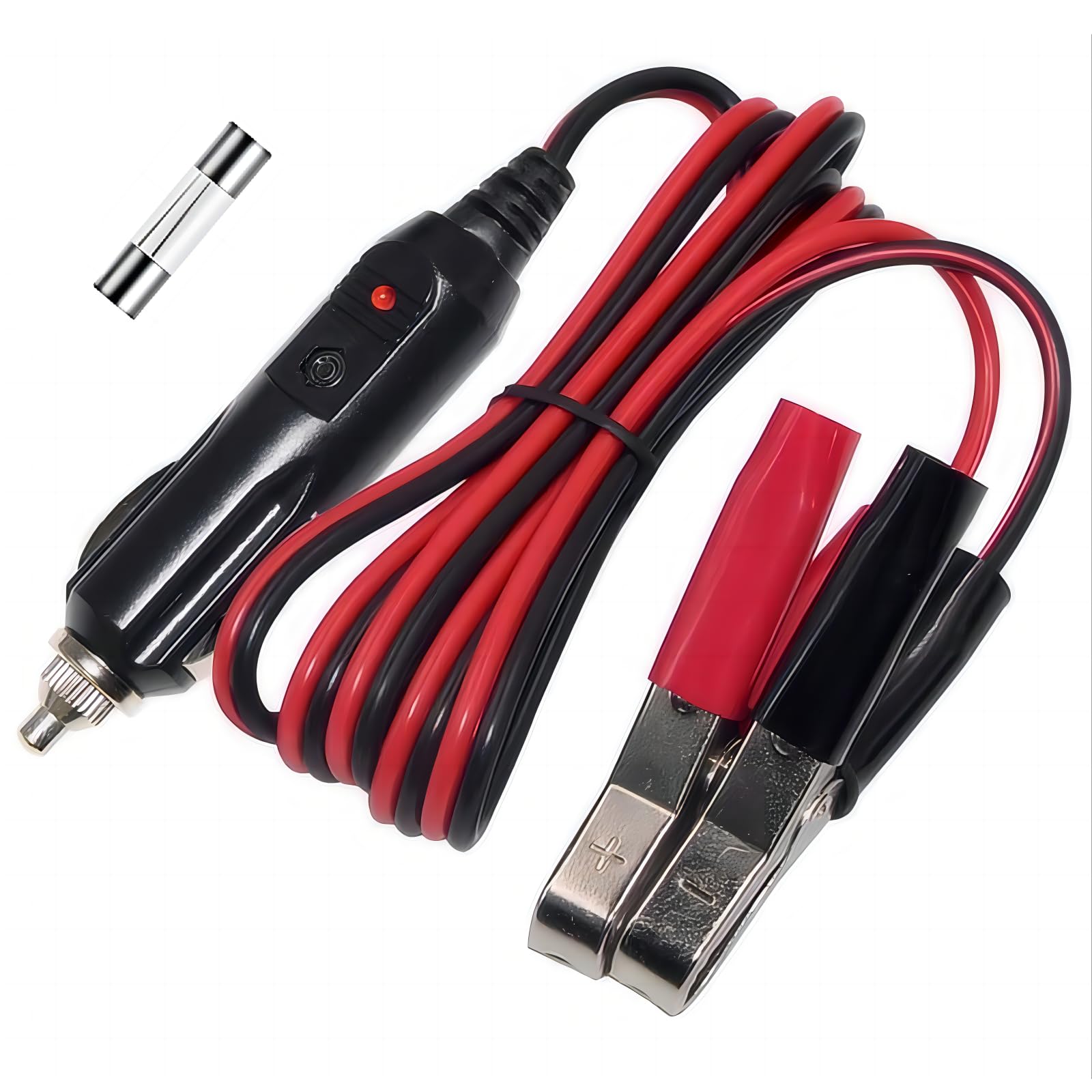Photo 1 of Alligator Clamp to Male Cigarette Lighter Extension Cable - 12V-24V Jumper Battery Charge Cord 3FT Automotive Electrical Clip-on Cable 16 AWG Heavy Duty 15A Fuse, with a Replacement 15A Fuse (1 Pack)
