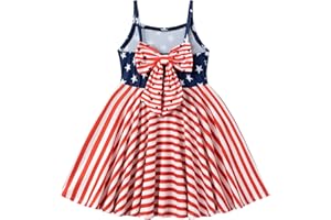 Geoyune Girls Fourth of July Outfit Toddler American Flag Dress Stars Stripes Swing Sleeveless Dresses 2-7 Years