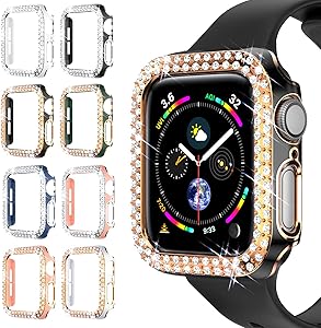 8 Pack Bling Case Compatible with Apple Watch 40mm Series SE 6/5/4, Bling Cover Double Diamonds Rhinestone Bumper Protective Frame for iWatch 40mm Series 6/5/4/SE Women Men
