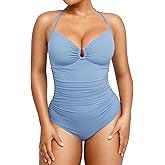 SHAPELLX Womens Swimsuits Tummy Control Bathing Suit Slimming One Piece U-Ring Shapewear Swimwear with Ruched Waist