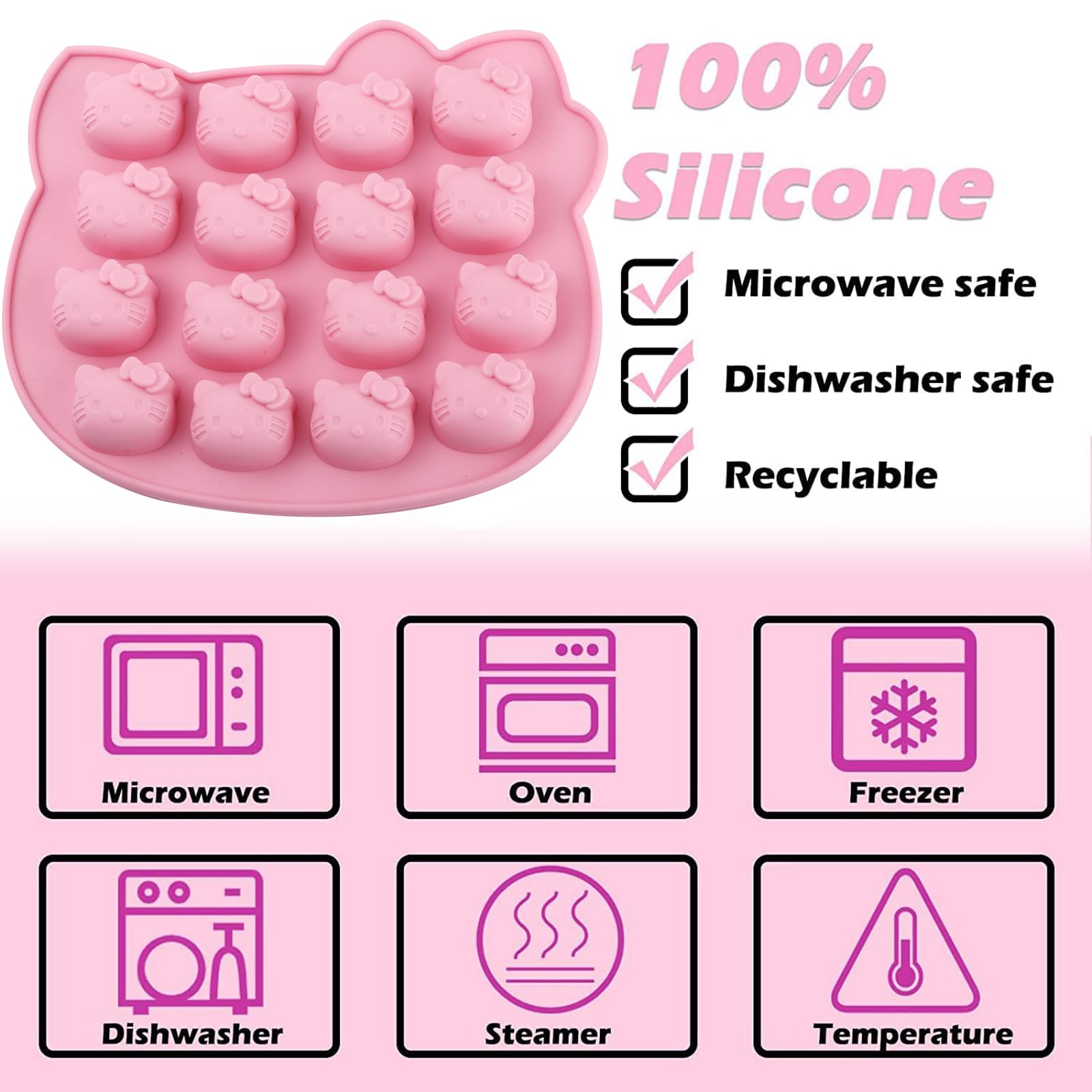 Cute Kitten Chocolate Silicone Mold, Silicone Candy Molds 16 Cavity, Cat Ice Cube Tray for Baking, Cupcake Topper, Pudding, Butter, Gelatin, Jelly, Bath Bomb, Candle, Plaster, Resin, Clay