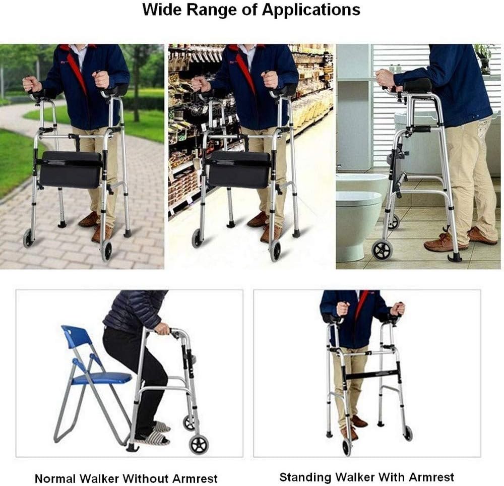Stand Upright Walkers for Seniors with Seat, Elderly Rollator Walker with Seat and Wheels, Adjustable Walking Aids with Armrest for Disabled Limited Mobility, Foldable 4 Wheels Walkers + Seat + Bag: Health & Personal Care