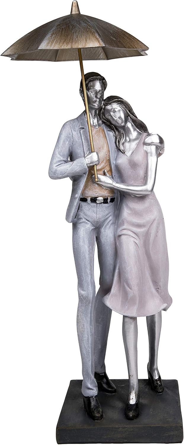 Maturi Summer of Love Couple in Embrace with Umbrella Figurine, Gift, Home Decoration, 37cm / 14.5", Mult-coloured, 17 x 13 x 37.5cm
