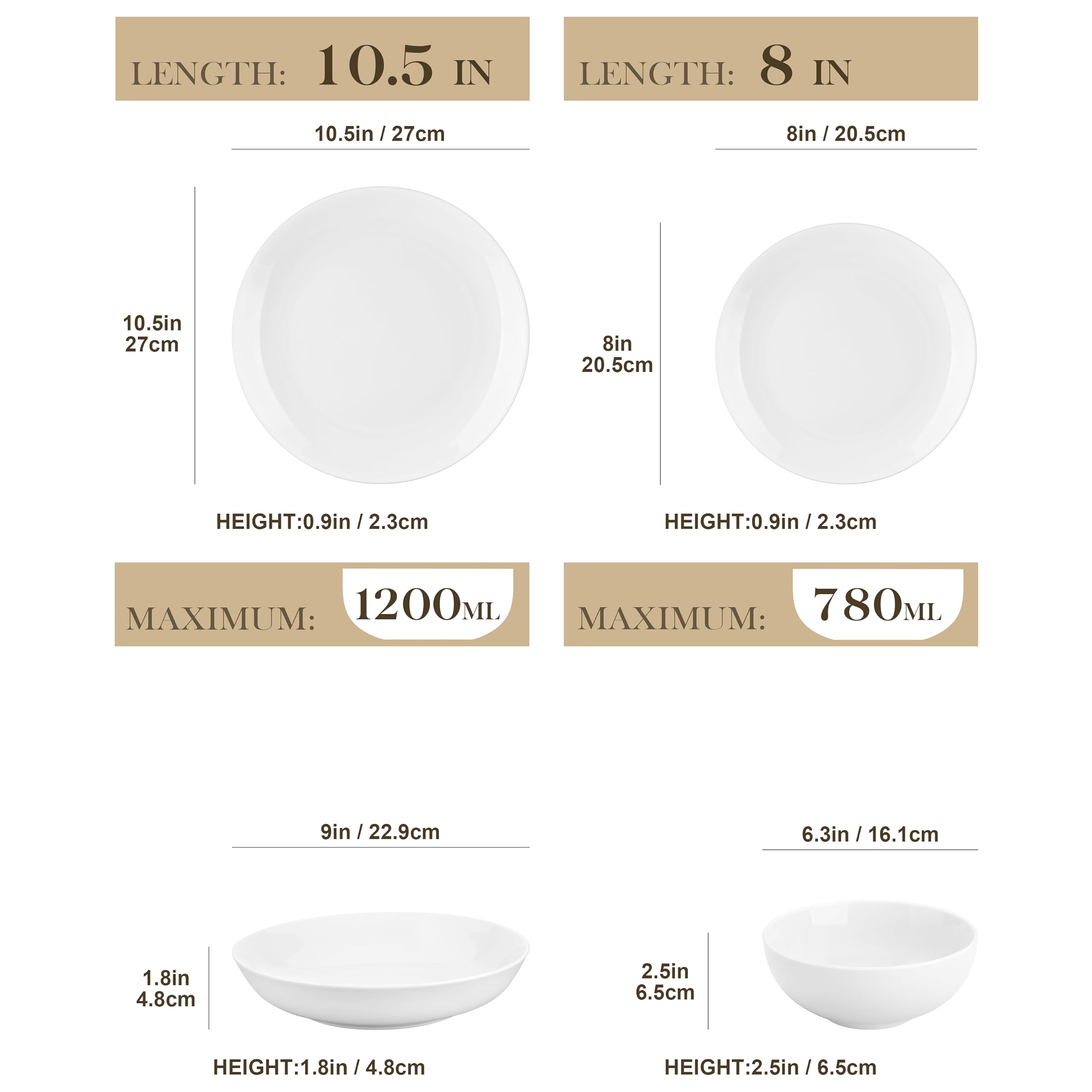 MALACASA Geschirrset 12 Personen, Amelia 48-tlg Modernes Porzellan Geschirr Set, Tafelservice mit je 12 Speiseteller, Dessertteller, Suppenteller und Müslischalen, Teller Set 12 Personen Modern - Weiß 2