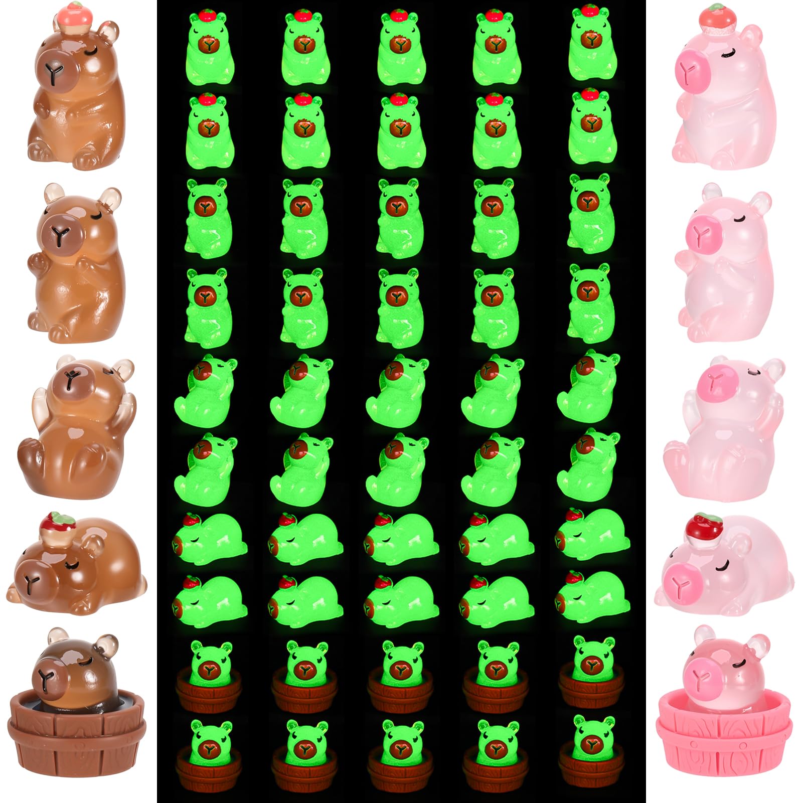 GSrenyu 60 PCS Capybara Luminous Mini Resin Animals Miniature Figures Glow in the Dark Tiny Animals for Capybara Aquarium Home Decoration Doll House Potted Plant Birthday Party Decoration