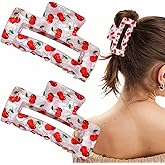 KuuGuu 2 PCS Cherry Hair Claw Clips Square Cherry Hair Clip Cute Fruit Non Slip Barrettes Rectangle Jaw Clips Strong Hold Fashion Headwear Spring Summer Beach Hair Accessories for Women Girls （Red）