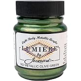 Jacquard Lumiere 2.25oz Fabric Paint Metallic Olive Green - Metallic Paint for Fabric Leather Canvas Paper and Wood - Light-bodied Metallic Acrylic Paint - Lightfast &amp; Vibrant Acrylic Paints