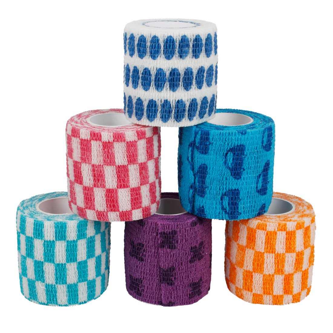 AnduxZone 6 Rolls Woven Bandage Cohesive Adhesive Bandage Multifunction Random Colors ZZTXBD-02 (5.0cm*4.5m)