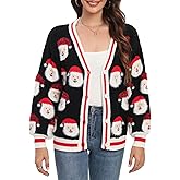 Wyeysyt Ugly Christmas Sweater Women Christmas Cardigans Sweater Open Front Button Down Long Sleeve Knit Xmas Sweater
