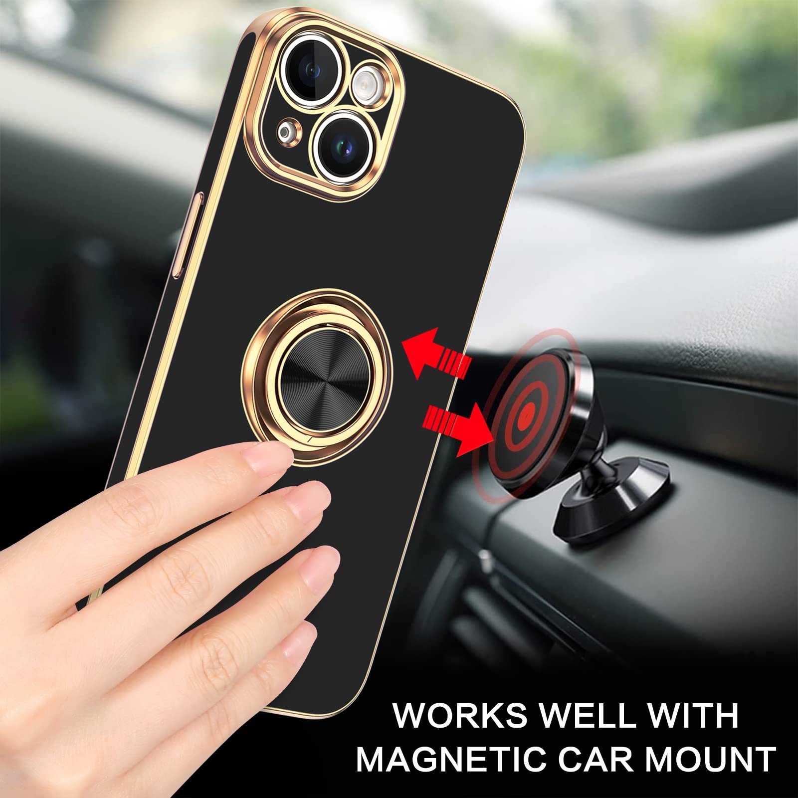 VENINGO iPhone 14 Case,Phone Case for iPhone 14,Slim Fit Soft 360° Ring Holder Kickstand Magnetic Car Mount Supported Easy Clean Shockproof Protective Cover for Apple iPhone 14 6.1