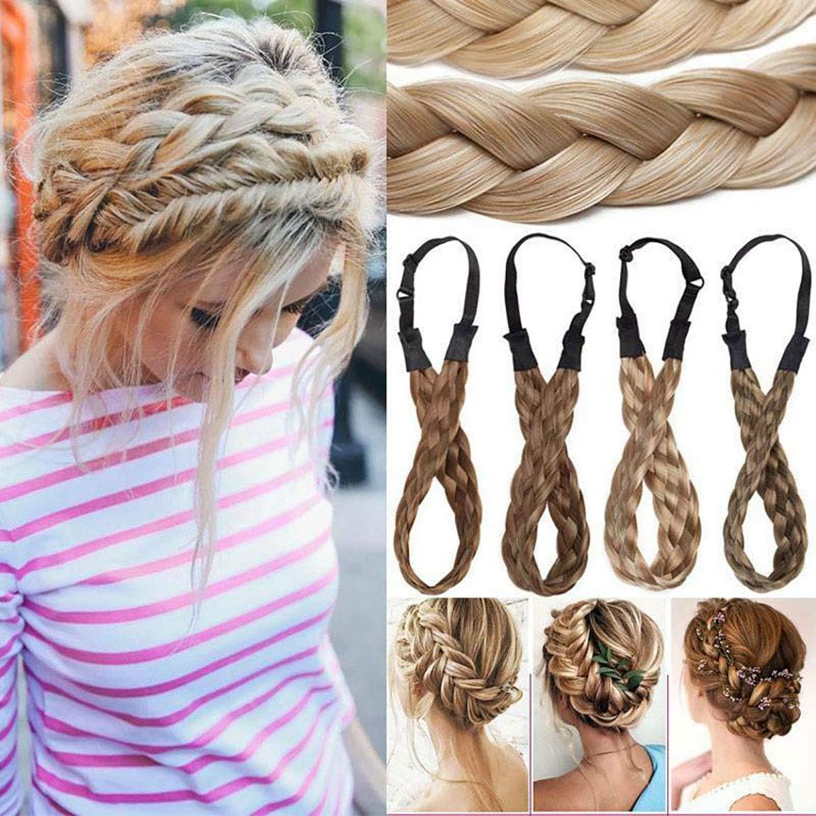 Hair Extension Braided Headband Thick Chunky Braided Headband Accessory Costume Hairpiece for Women Girls Medium-1 Inch - Dark Brown