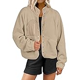 ANRABESS Womens Fuzzy Fleece Jacket Fall Casual Long Sleeve Cropped Sherpa Button Down Shacket Coats Outwear With Pockets