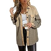 SHEWIN Shackets for Women 2025 Casual Long Sleeve Tops Button Down Plaid Fall Jackets
