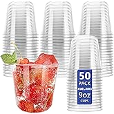 9oz Disposable Stemless Glasses,PET Disposable Drinking Cups,Cold Party Clear Plastic Wine Glasses for Parties Birthday,Wedding,Meeting,Christmas Party Supplies. (Transparent)