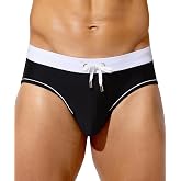 Casey Kevin Mens Swim Briefs Bikini Swimwear with Drawstring, Quick Dry | Contrast Waistband Design, Stretch Fit, Chlorine-Proof Fabric, Perfect for Beach, Pool &amp; Vacation