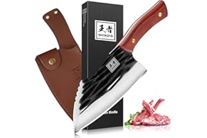 ENOKING Meat Cleaver, 7.1 Inch Cleaver Knife Butcher Knife, Hand Forged Chinese Cleaver with Genuine Leather Sheath, Ultra Sharp Full Tang Meat Knife for Home Kitchen & Outdoor