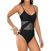 seamoly One Piece Swimsuit Tummy Control Adjustable Halter Crisscross Back Clasp High Cut Swim Suit Black M