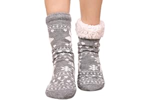 FRALOSHA Slipper Socks Reindeer Home floor Socks Winter Warm Cozy Fuzzy lined Socks Super Soft Womens Socks