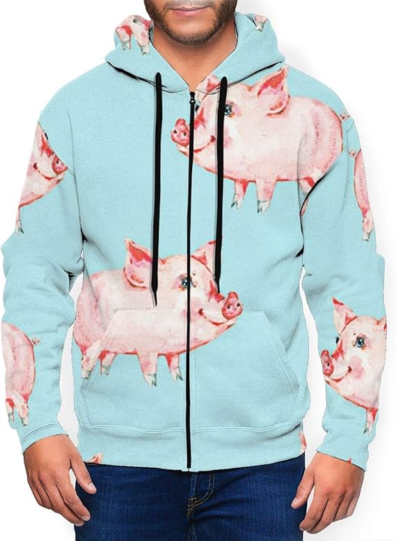 Amazon Co Jp 豚 いのしし ピンク パーカー メンズ 秋服 スウェット ト フード付き ジップフーディゆったり カジュアルおおきいサイズ 人気 服 ファッション小物