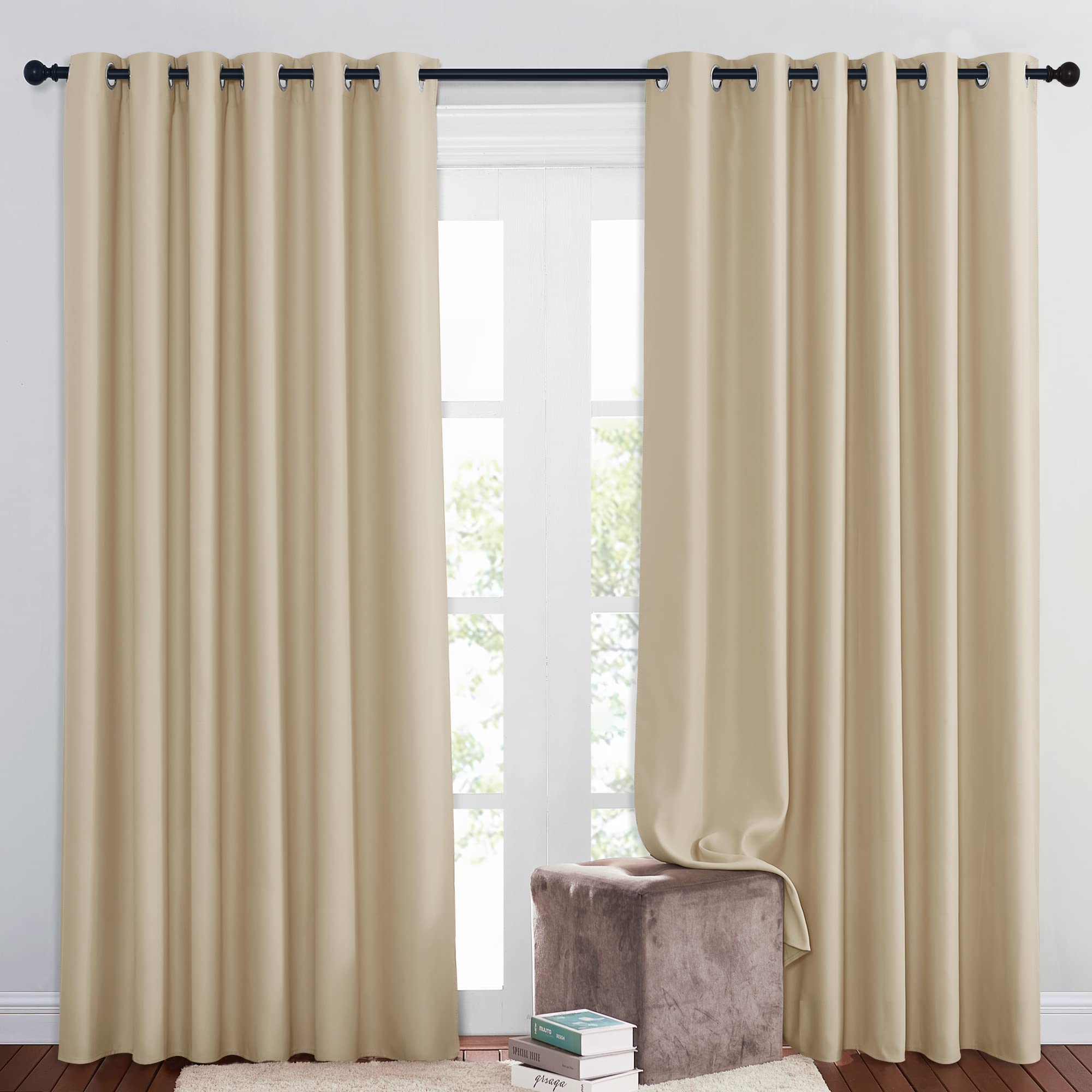 PONY DANCE Bedroom Thermal Insulated Curtains 2 Pieces Energy Saving Noise Reducing Curtains & Drapes with Eyelets Extra Wide Panels for Living Room, Biscotti Beige, 80 x 84 Inch Drop — image 1