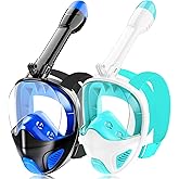 Full Face Snorkel Mask for Adults Teen, Snorkeling Gear with Detachable Camera Mount,Panoramic 180° View, Anti-Fog Anti-Leak Snorkling Set for Man and Women (Dark Blue+Green-S/M)