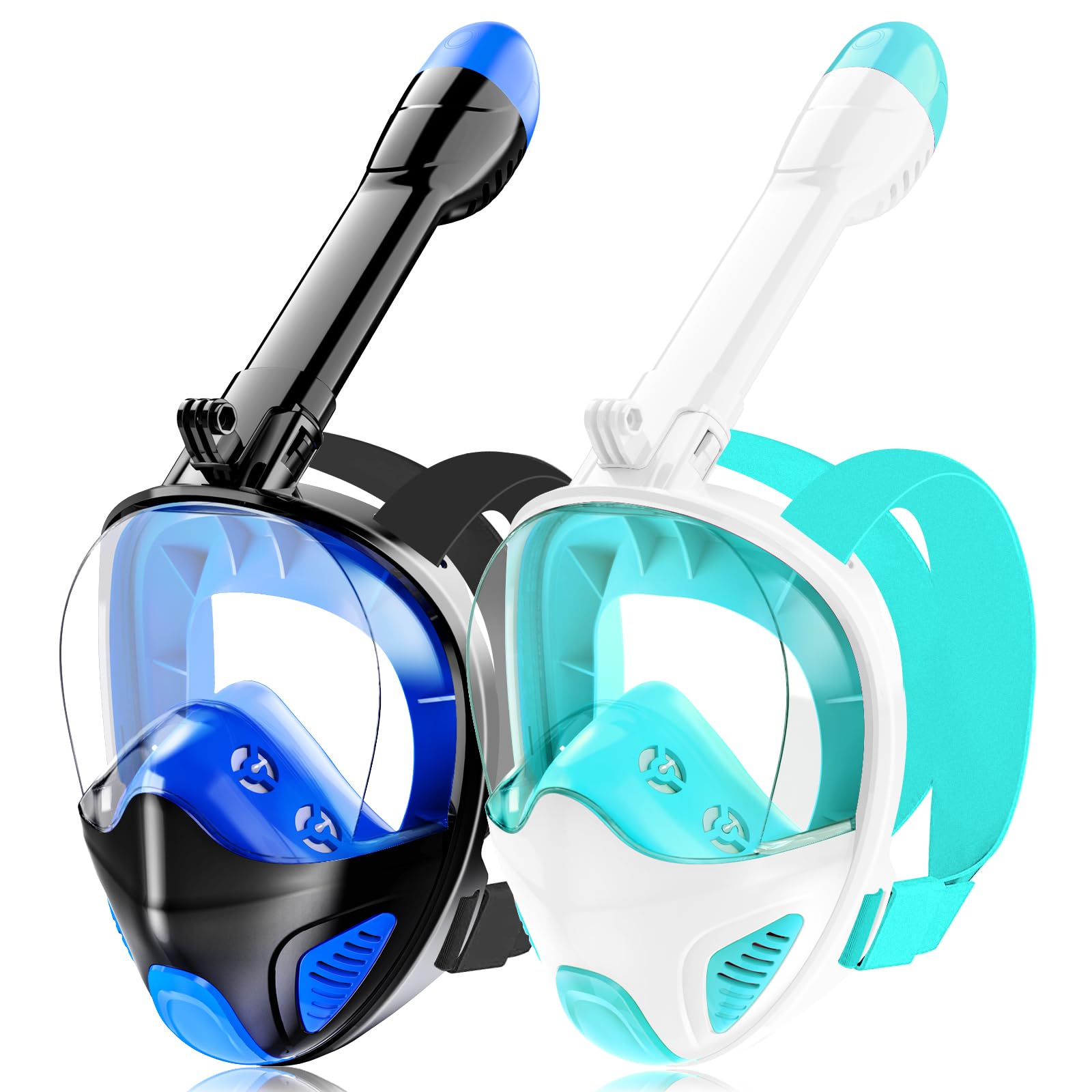 Full Face Snorkel Mask for Adults Teen, Snorkeling Gear with Detachable Camera Mount,Panoramic 180° View, Anti-Fog Anti-Leak Snorkling Set for Man and Women (Dark Blue+Green-S/M) Image