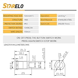 STARELO 5pcs 12mm Latching Push Button Switch