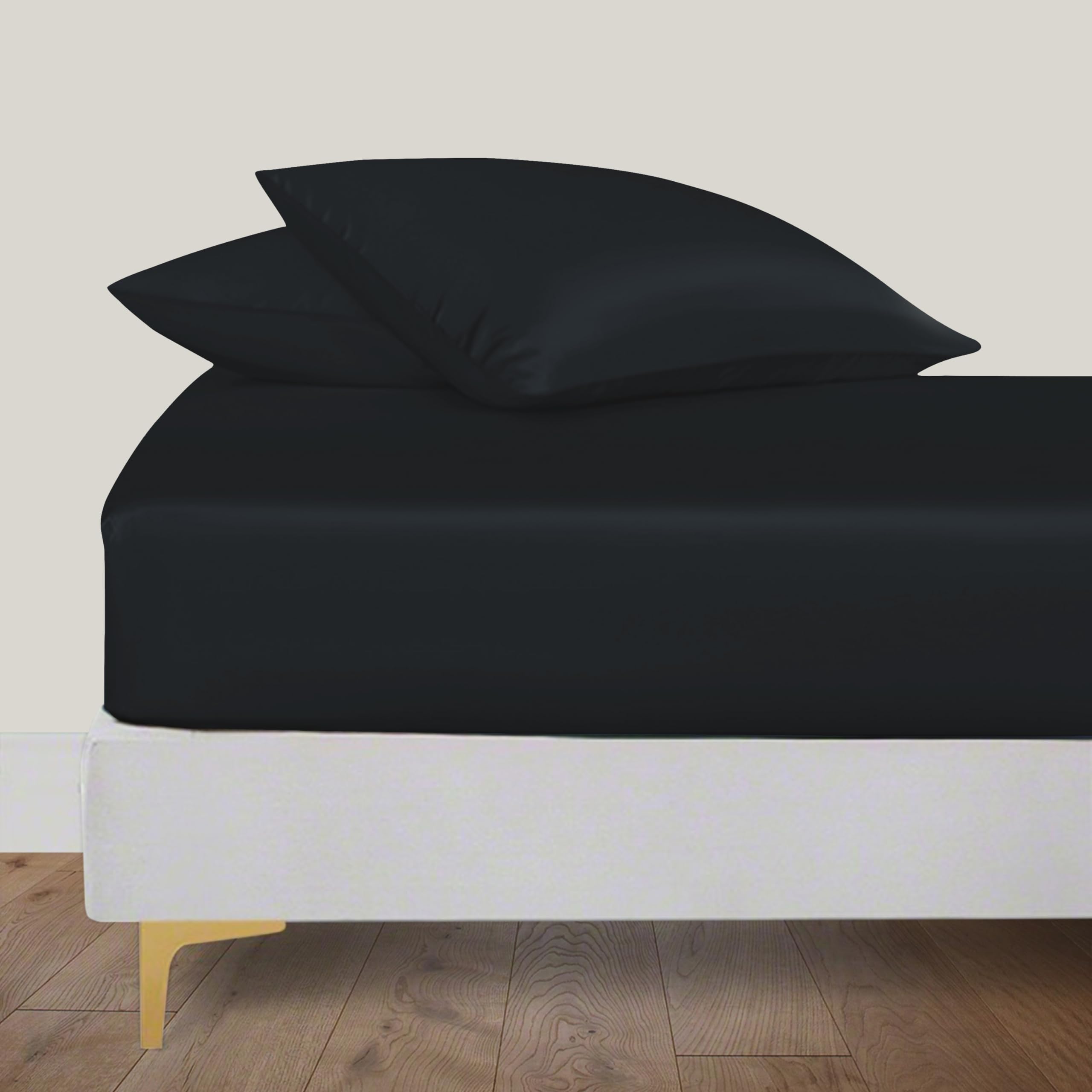 LINENWALAS Organic Vegan Bamboo Fitted Sheet Only, Deep Pocket 16 Inch Softest, Silky Cool Bamboo Bedding Only Fitted Sheet Emperor Size Bed Sheet Perfect for Skin (79x79 Inches, Jet Black) — image 1