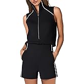 SENSERISE Rompers for Womens One Piece Jumpsuits Casual Sleeveless Half Zipper 2026 Summer Vacation Beach Outfits
