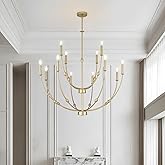 ACANER 35" Large Chandeliers for Dining Room, Modern Gold 12-Lights Candle Style 2-Tiers Hanging Light Fixture for High Ceili