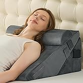 Sasttie Wedge Pillow Set for After Surgery, 2PCS Adjustable Bed Wedge Pillow Headboard with Memory Foam Neck Cushion – for Acid Reflux, Sleeping, Neck & Back Support, Velvet & Dark Grey