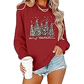 PECHAR Christmas Tree Sweatshirts Women Pine Tree Print Shirts Nature Lover Gift Casual Tee Long Sleeve Xmas Pullover