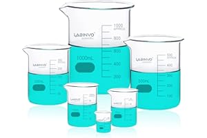 LABINVO Glass Beaker Set, Each 1pc of Vol.25 50 100 250 500 1000ml, 3.3 Borosilicate Glass Beakers, IN-BKLS03
